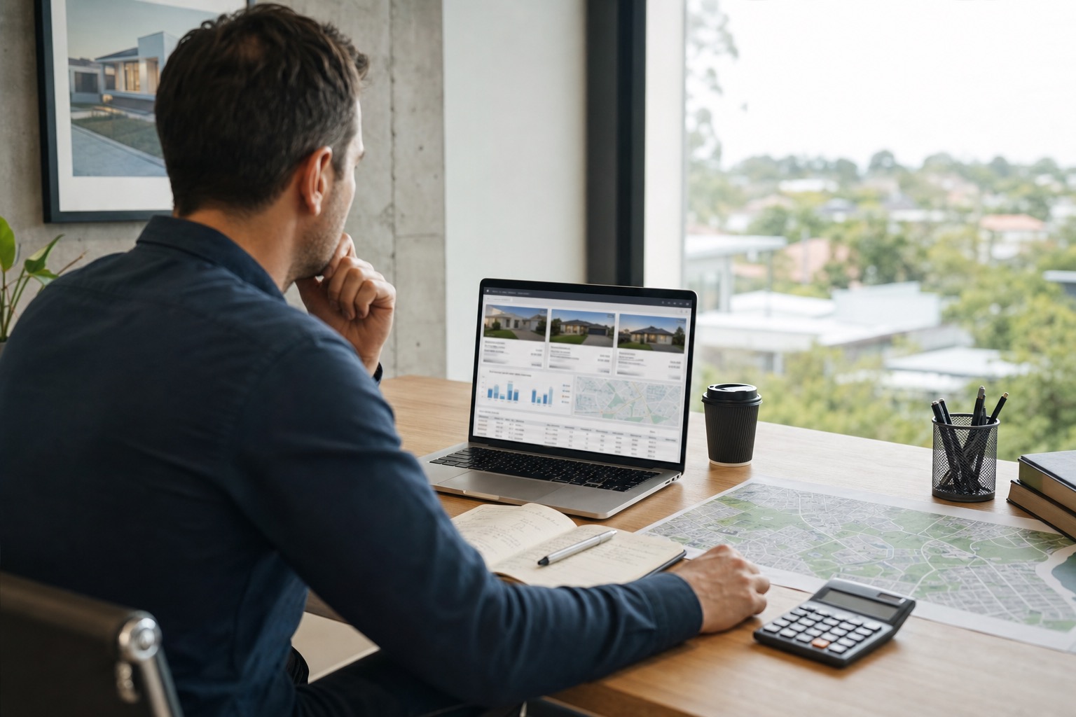 Documents and calculator representing SMSF property investment planning